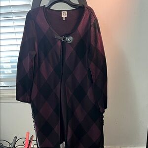 Anne Klein Burgundy and Black Checkered Cape